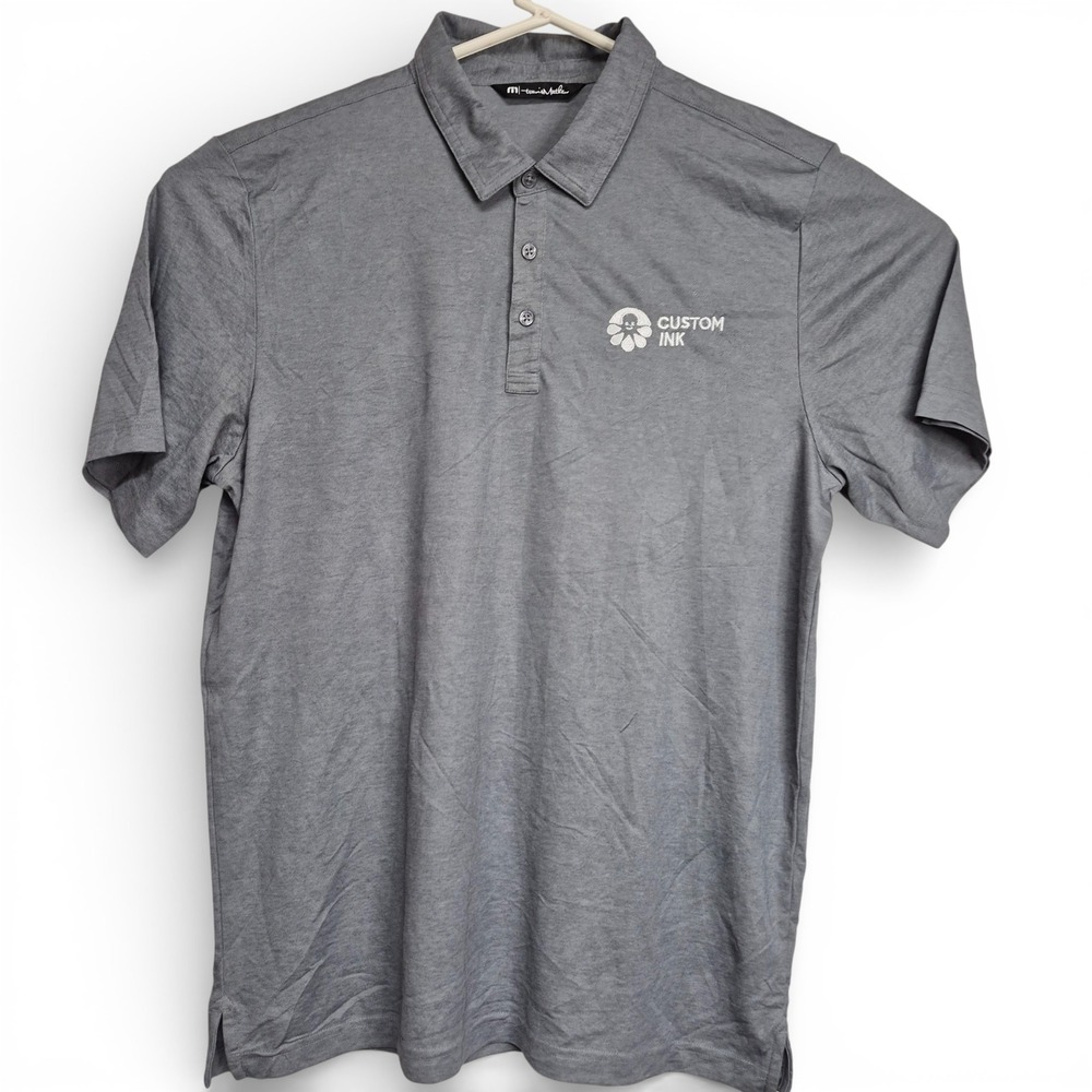 Travis Mathew Mens XL Grey Pima Cotton Blend Custom Ink Logo Polo Shirt